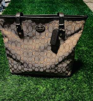 Coach Signature Zip Top City Tote Bag F36185 Khaki Brown